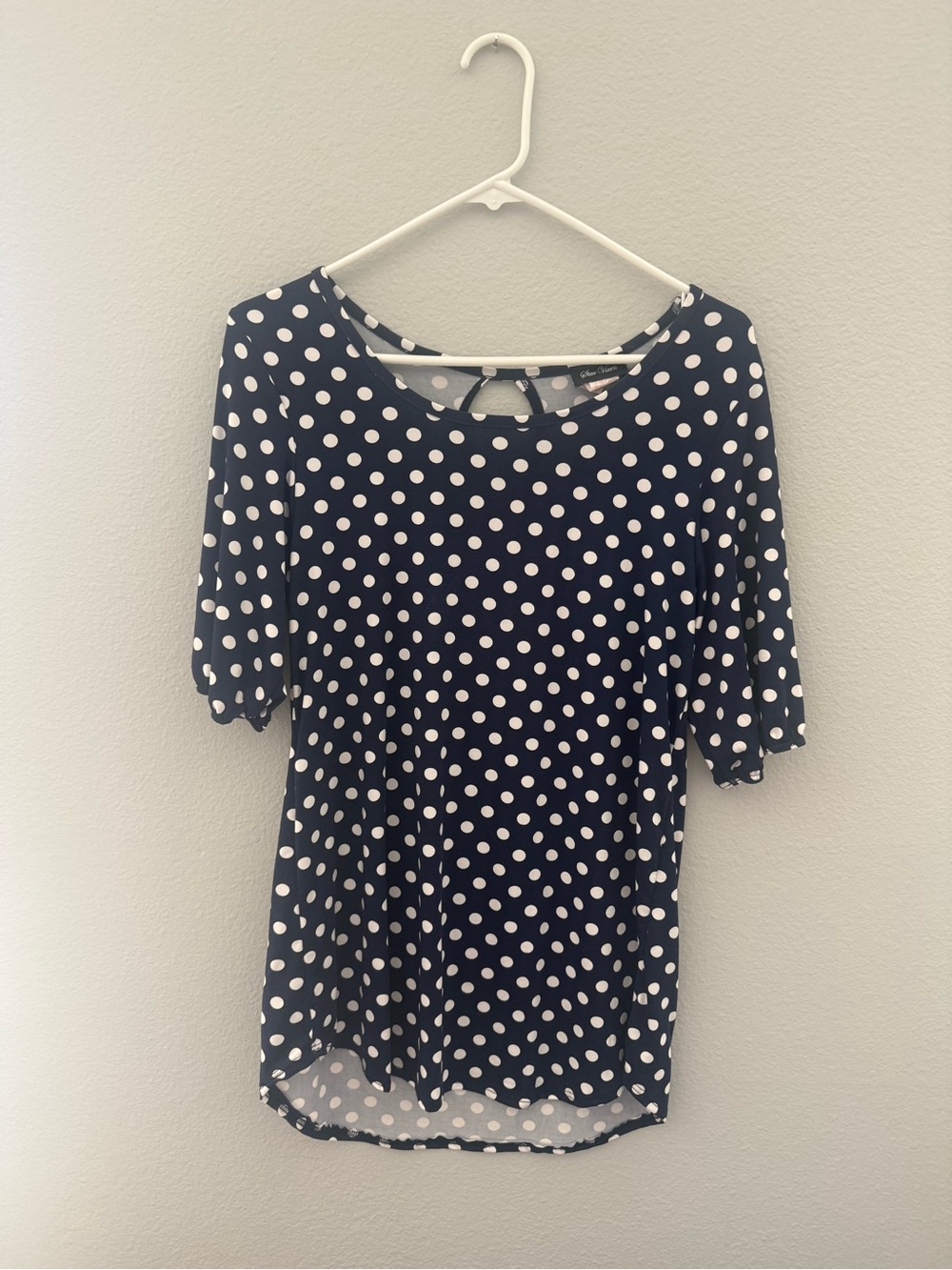 Star Vixen Navy and White Polka Dot Scoop Neck Tee